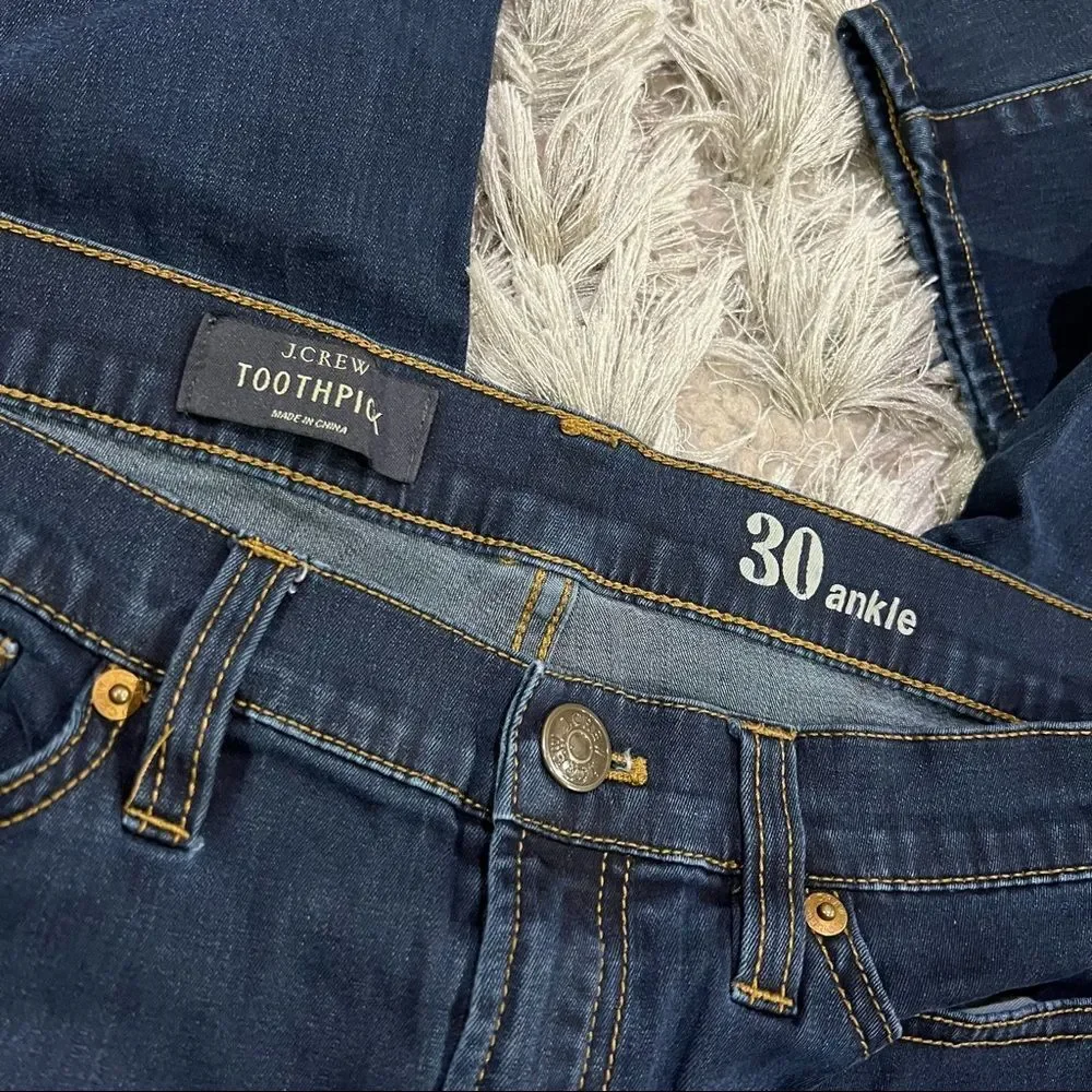 J.CREW Toothpick Skinny Jeans Women's 30 Ankle Blue Dark Wash Denim